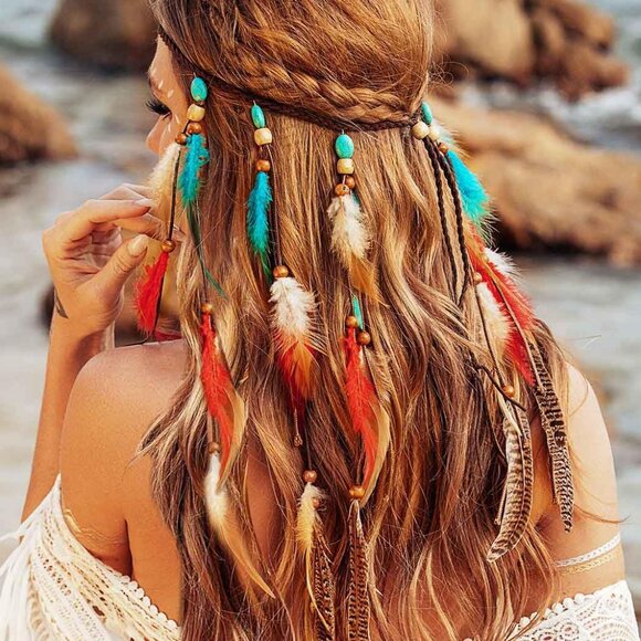 Accessories - Boho Feather Headband Women Girls Adjustable Gypsy Costume Accessory